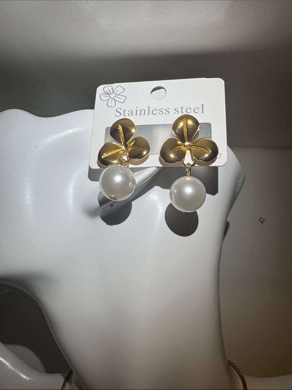 Fashion Jewelry Gold Floral Pearl Drop Earrings